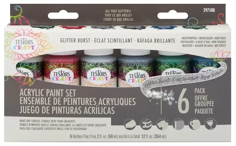 Testors 297588 Craft Paint Set, Assorted, 2 oz Bottle, Includes: Star Dust, Emerald City Color Paint, 6/PK