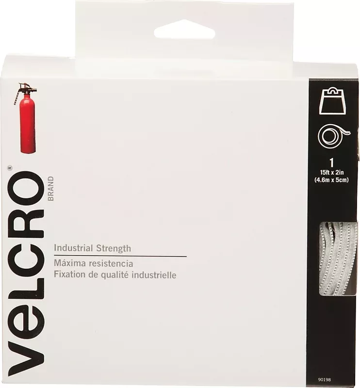 VELCRO Brand 90198 Hook and Loop Fastener, 2 in W, 15 ft L, Nylon, White, Rubber Adhesive