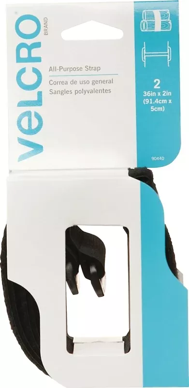 VELCRO Brand 90440 Hook and Loop Fastener, 2 in W, 36 in L, Velcro, Black