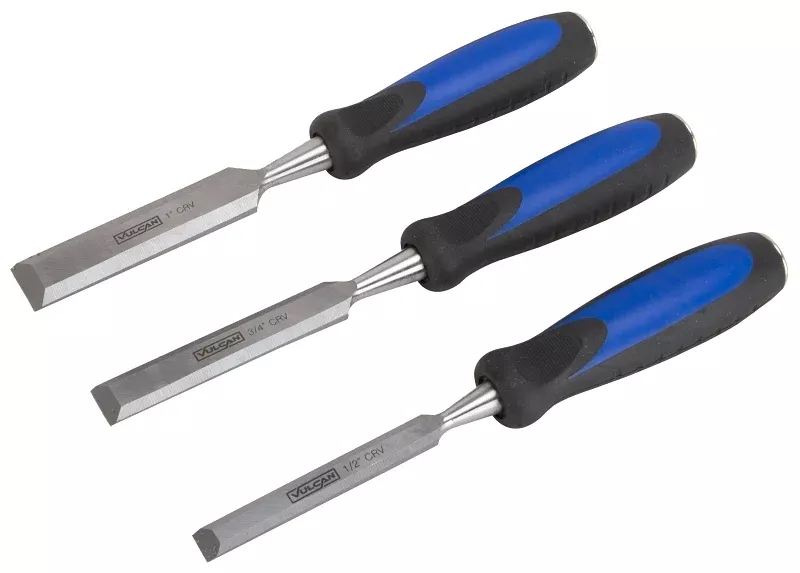 Vulcan JL-CH3PC Chisel Set with Striking Cap, 3-Piece, CRV, Polished, Blue and Black