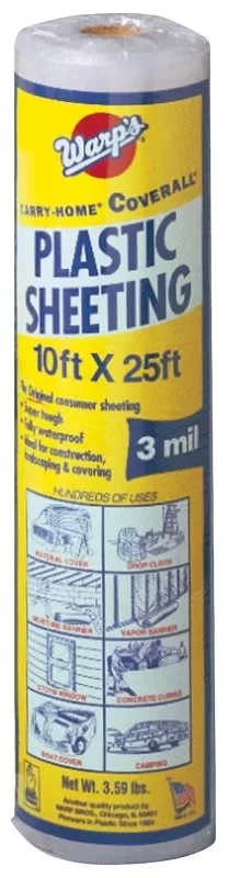 Warp's 3CH10C Poly Film, 25 ft L, 10 ft W, 3 mil Thick, Clear, Pack of 12