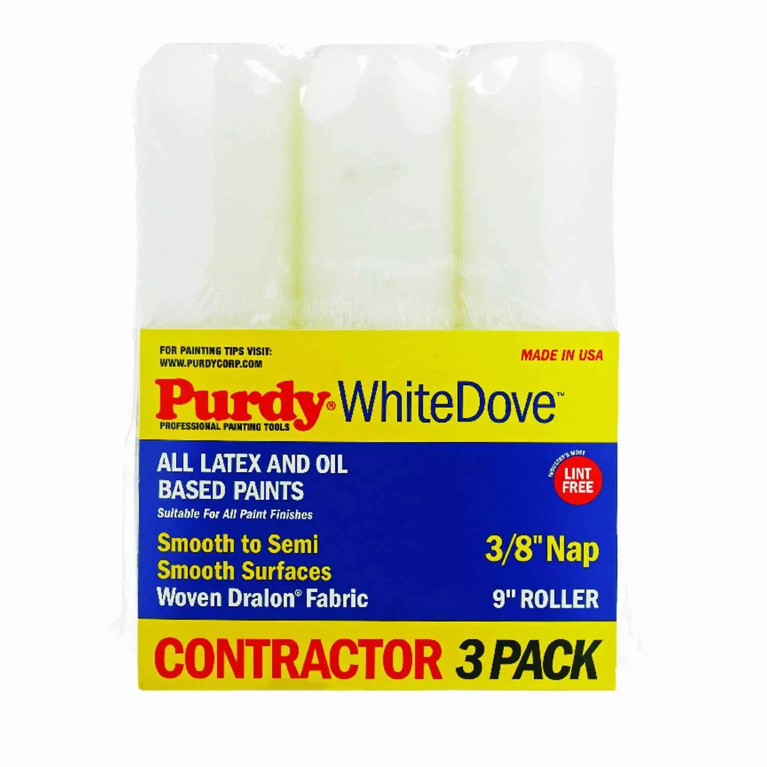 White Dove Paint Roller Covers, 9 X 3/8 In. Nap, 3-pk.