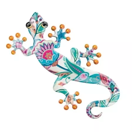 White Luster Gecko Metal Wall Decoration 18 X 0.5 X 10.5 Inches