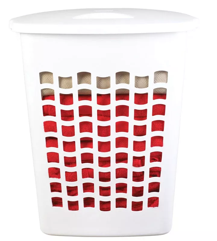 White Plastic Laundry Hamper With Reinforced Handles And Open Design