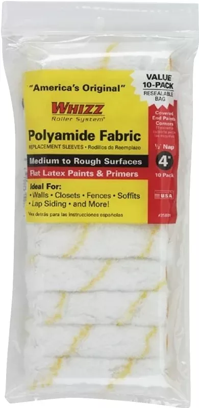 Whizz 25001F Roller Cover, 1/2 in Thick Nap, 4 in L, Polyamide Cover, 10/PK