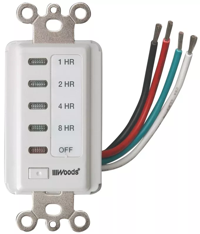 Woods 59013 Countdown Timer, 15 A, 120 V, White, 1800 W, 2, 4, 8, 12 hr Off Time Setting