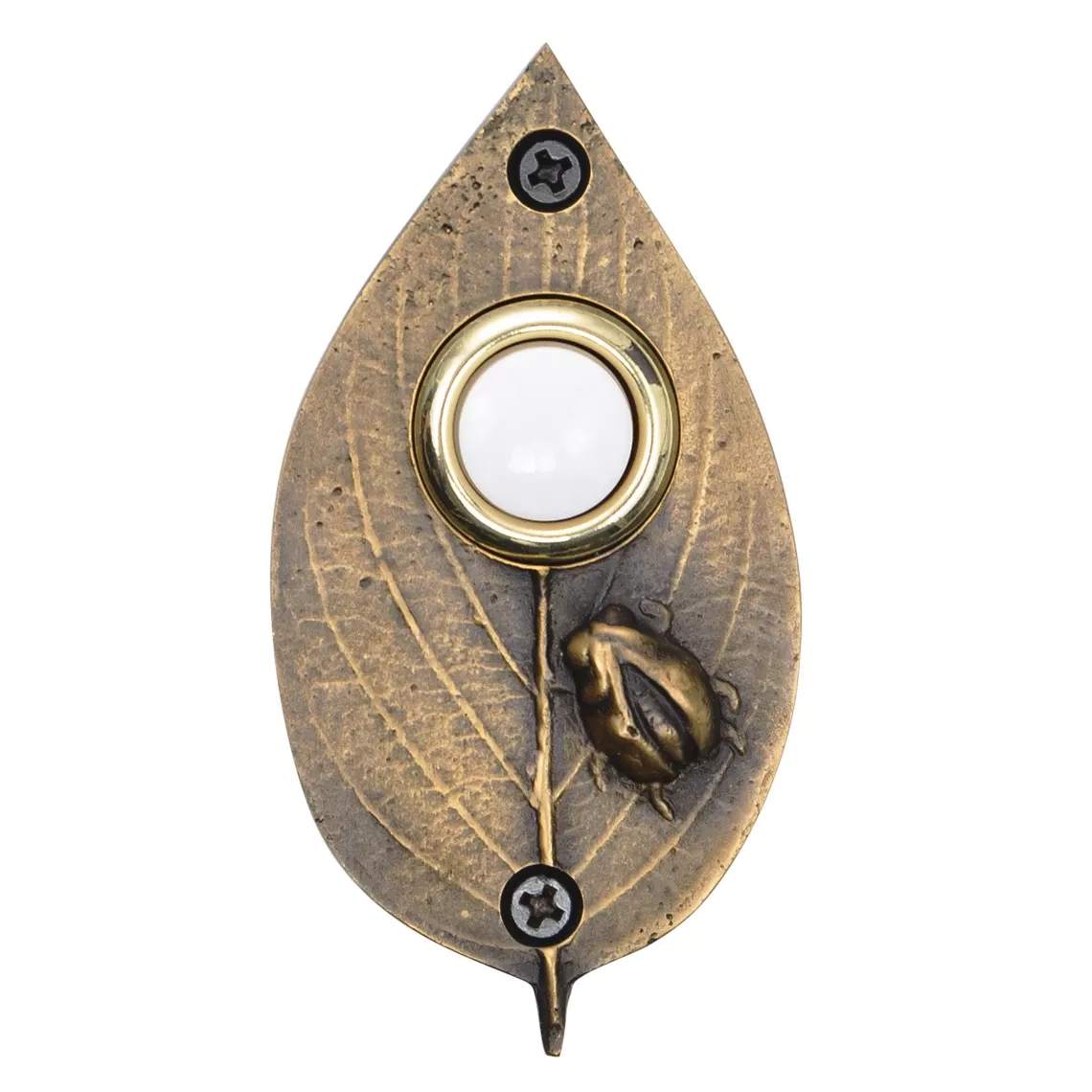 Ww015ab Solid Brass Ladybug On Leaf Doorbell In Antique Brass Finish