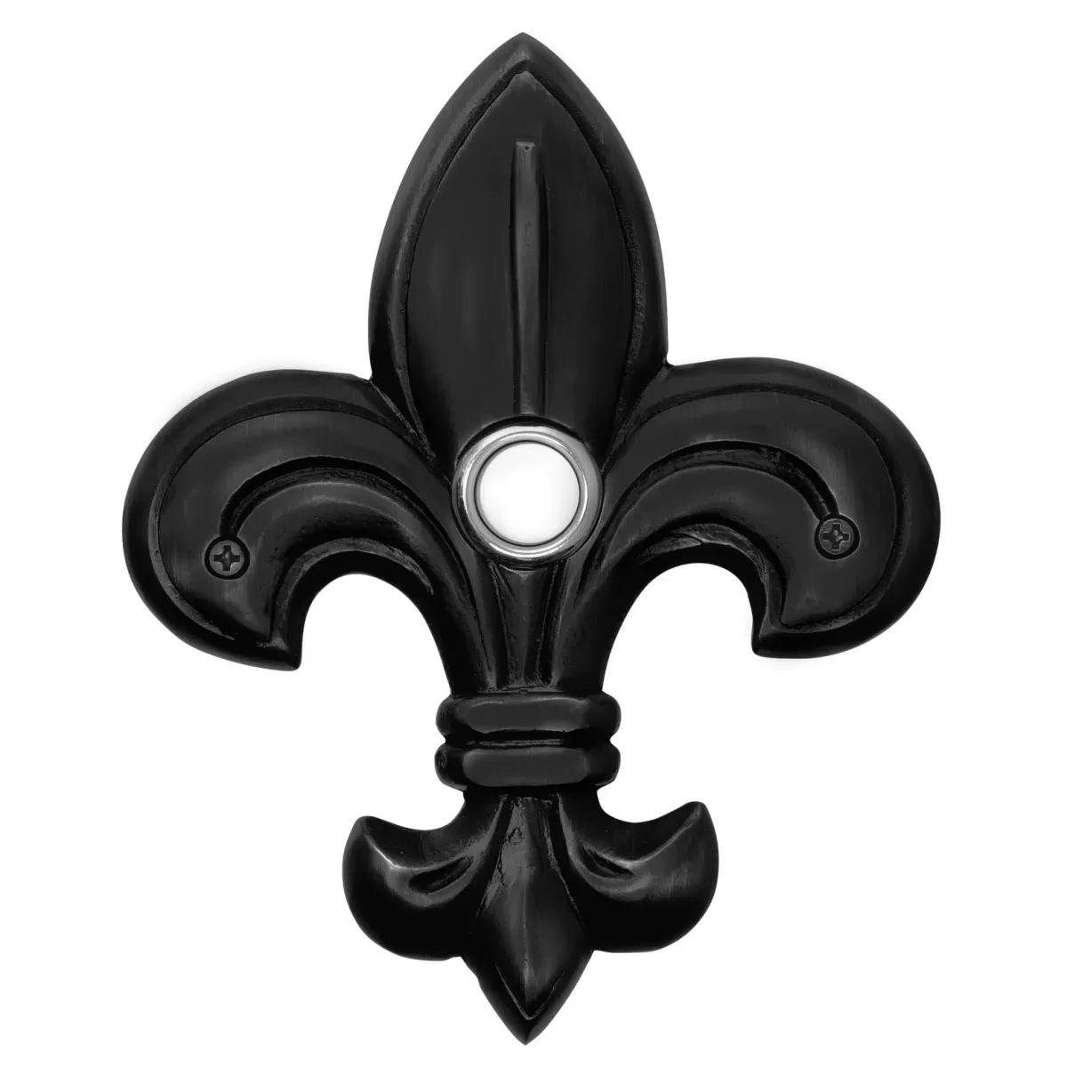 Ww182b Solid Brass Medium Fleur De Lis Doorbell In Black Finish