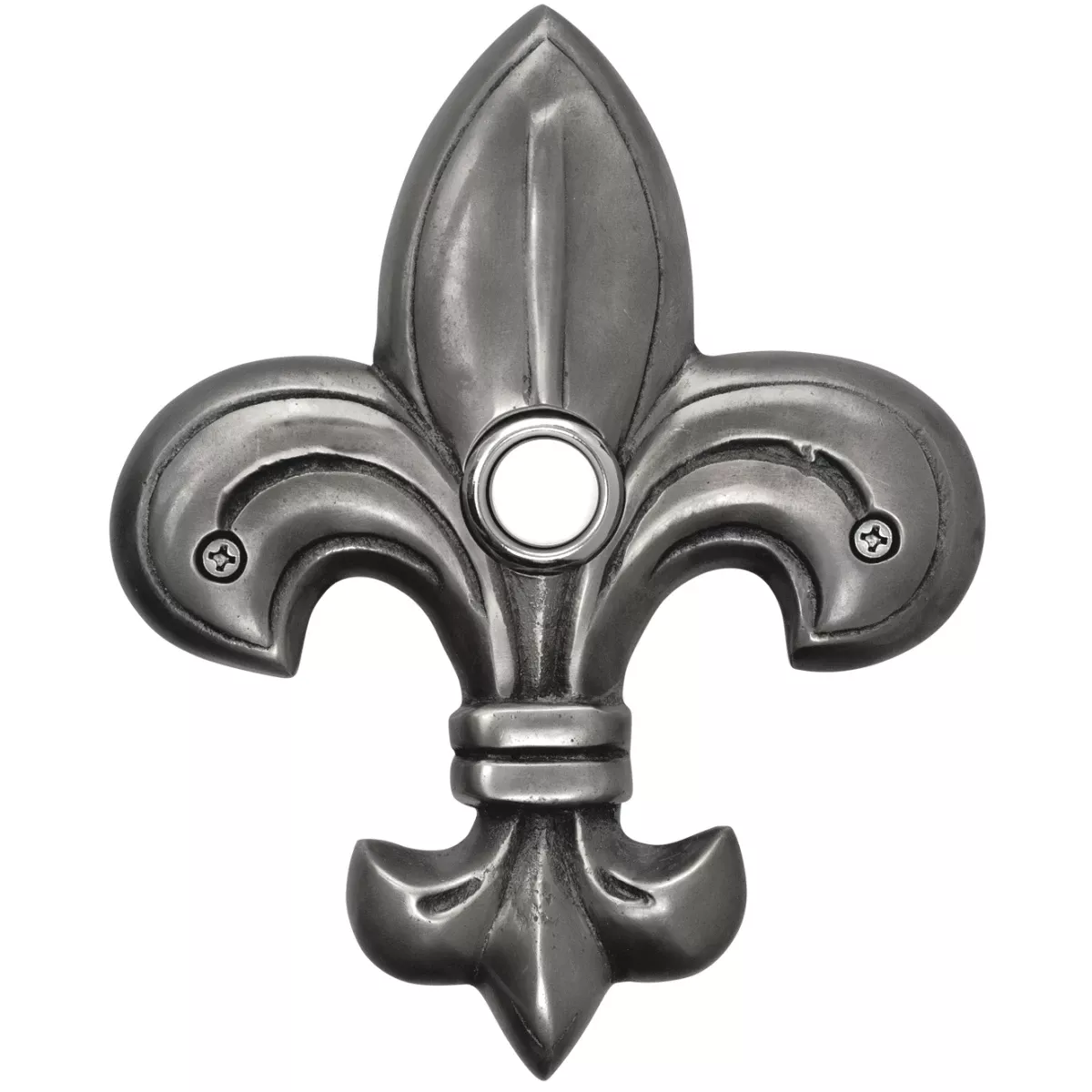 Ww182pw Solid Brass Medium Fleur De Lis Doorbell In Pewter Finish