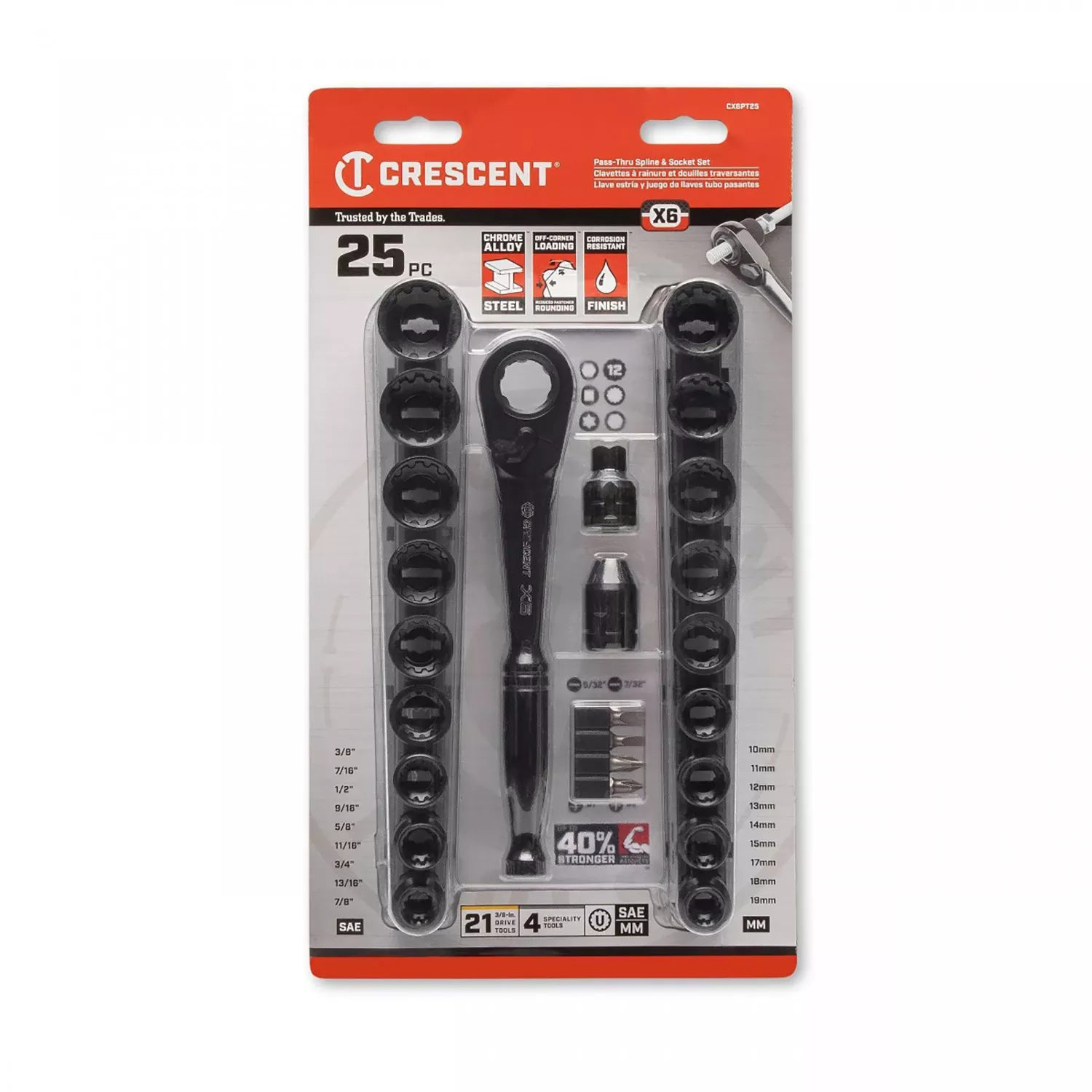 X6 3/8 In. Drive Metric And Sae 12 Point Socket And Ratchet Set 25 Pieces
