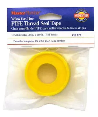Yellow Gas Line Pipe Thread Seal Tape, 1/2 X 260 In.