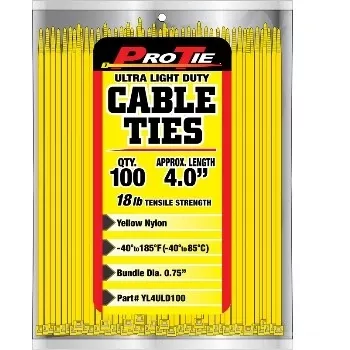 Yl4uld100 4 In. Ultra Light Duty Cable Ties, Yellow - Pack Of 100