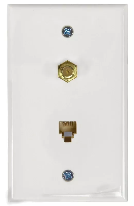 Zenith TW1002CPW Coax and Phone Jack Wallplate, 4-1/2 in L, 2-3/4 in W, White